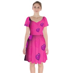 Background Heart Valentine S Day Short Sleeve Bardot Dress