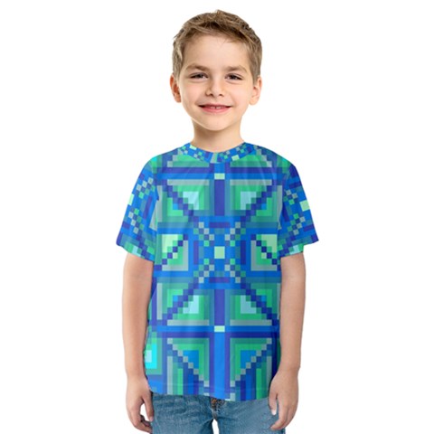 Grid Geometric Pattern Colorful Kids  Sport Mesh Tee by BangZart