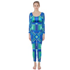 Grid Geometric Pattern Colorful Long Sleeve Catsuit by BangZart