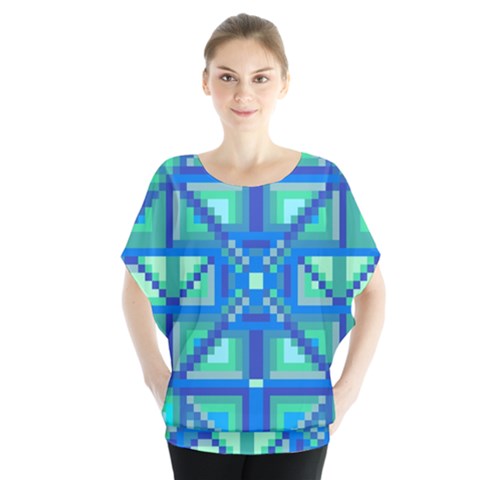 Grid Geometric Pattern Colorful Blouse by BangZart