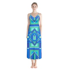 Grid Geometric Pattern Colorful Button Up Chiffon Maxi Dress