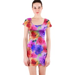 Floral Pattern Background Seamless Short Sleeve Bodycon Dress by BangZart