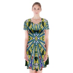 Kaleidoscope Background Short Sleeve V-neck Flare Dress