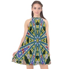 Kaleidoscope Background Halter Neckline Chiffon Dress  by BangZart