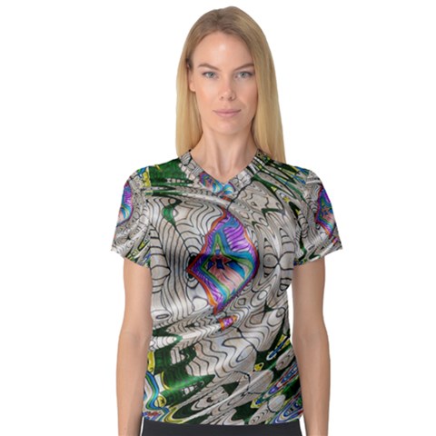 Water Ripple Design Background Wallpaper Of Water Ripples Applied To A Kaleidoscope Pattern V-neck Sport Mesh Tee by BangZart