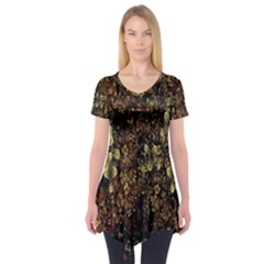 Wallpaper With Fractal Small Flowers Short Sleeve Tunic  by BangZart