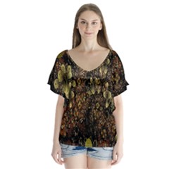 Wallpaper With Fractal Small Flowers Flutter Sleeve Top by BangZart