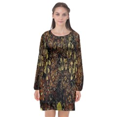 Wallpaper With Fractal Small Flowers Long Sleeve Chiffon Shift Dress 