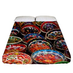 Colorful Oriental Bowls On Local Market In Turkey Fitted Sheet (king Size) by BangZart