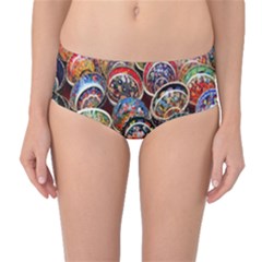 Colorful Oriental Bowls On Local Market In Turkey Mid-waist Bikini Bottoms by BangZart