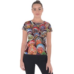 Colorful Oriental Bowls On Local Market In Turkey Short Sleeve Sports Top  by BangZart