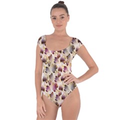 Random Leaves Pattern Background Short Sleeve Leotard 