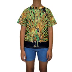 Unusual Peacock Drawn With Flame Lines Kids  Short Sleeve Swimwear by BangZart