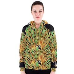 Unusual Peacock Drawn With Flame Lines Women s Zipper Hoodie by BangZart