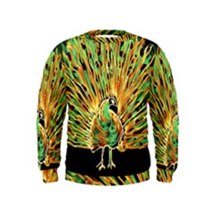 Unusual Peacock Drawn With Flame Lines Kids  Sweatshirt by BangZart