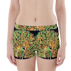 Unusual Peacock Drawn With Flame Lines Boyleg Bikini Wrap Bottoms by BangZart