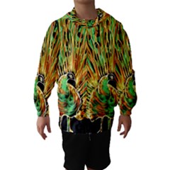 Unusual Peacock Drawn With Flame Lines Hooded Wind Breaker (kids) by BangZart