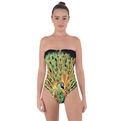 Unusual Peacock Drawn With Flame Lines Tie Back One Piece Swimsuit by BangZart