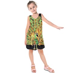 Unusual Peacock Drawn With Flame Lines Kids  Sleeveless Dress by BangZart