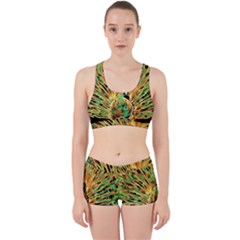 Unusual Peacock Drawn With Flame Lines Work It Out Sports Bra Set