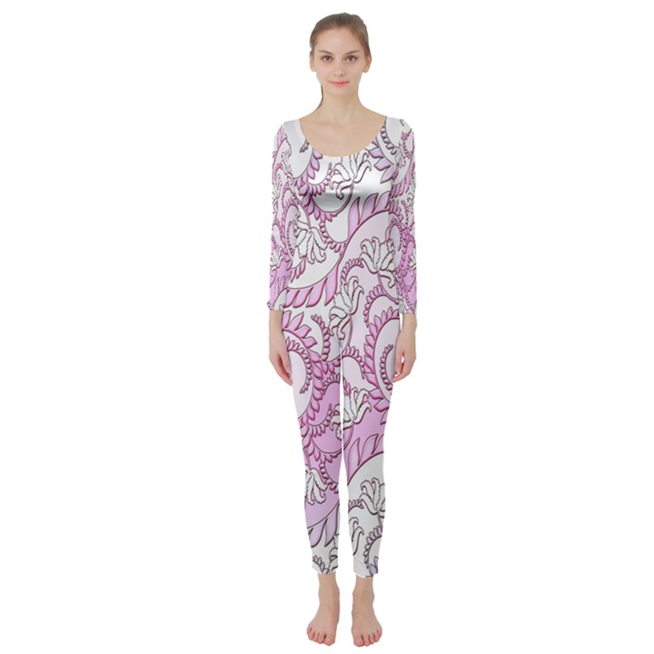 Floral Pattern Background Long Sleeve Catsuit