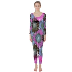 Floral Pattern Background Long Sleeve Catsuit by BangZart