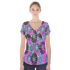 Floral Pattern Background Short Sleeve Front Detail Top by BangZart