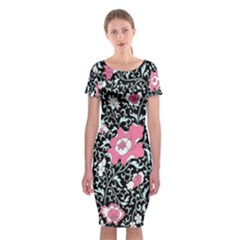 Oriental Style Floral Pattern Background Wallpaper Classic Short Sleeve Midi Dress by BangZart