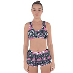 Oriental Style Floral Pattern Background Wallpaper Racerback Boyleg Bikini Set