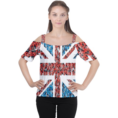 Fun And Unique Illustration Of The Uk Union Jack Flag Made Up Of Cartoon Ladybugs Cutout Shoulder Tee by BangZart