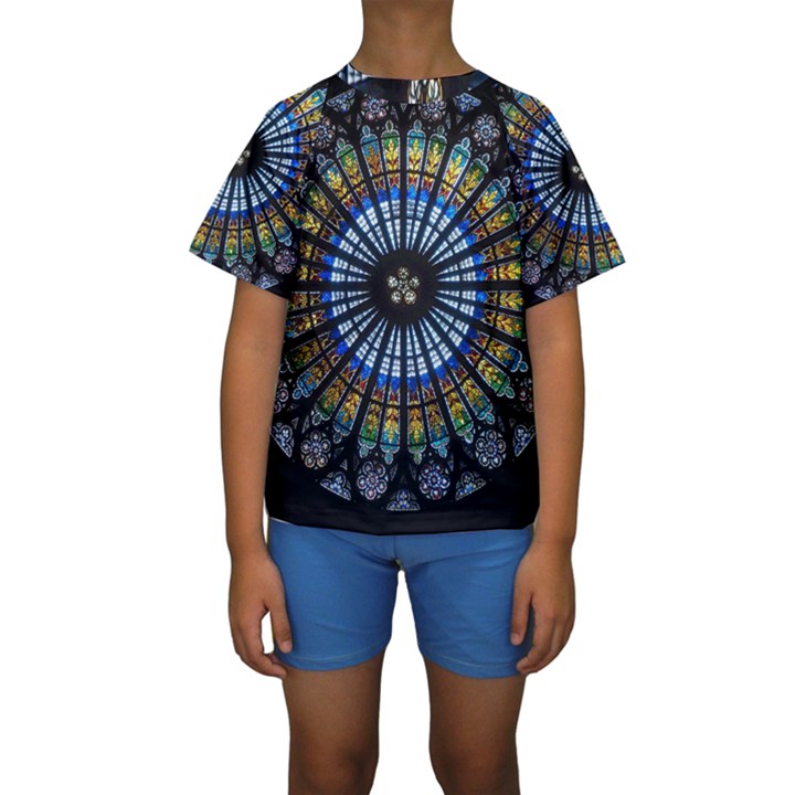 Stained Glass Rose Window In France s Strasbourg Cathedral Kids  Short Sleeve Swimwear