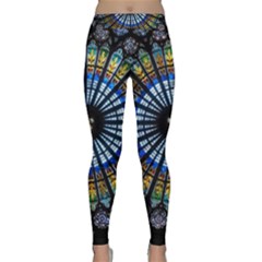 Stained Glass Rose Window In France s Strasbourg Cathedral Classic Yoga Leggings by BangZart