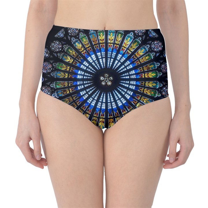 Stained Glass Rose Window In France s Strasbourg Cathedral High-Waist Bikini Bottoms