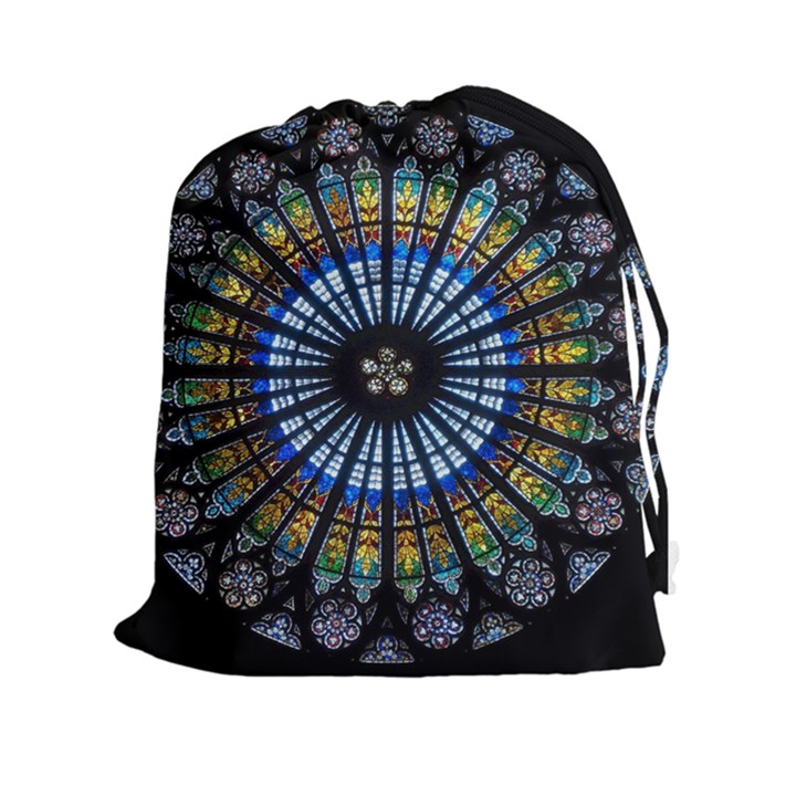 Stained Glass Rose Window In France s Strasbourg Cathedral Drawstring Pouches (XXL)