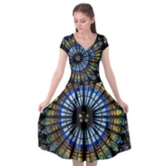 Stained Glass Rose Window In France s Strasbourg Cathedral Cap Sleeve Wrap Front Dress by BangZart