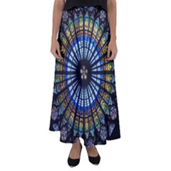 Stained Glass Rose Window In France s Strasbourg Cathedral Flared Maxi Skirt