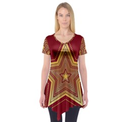 Christmas Star Seamless Pattern Short Sleeve Tunic  by BangZart