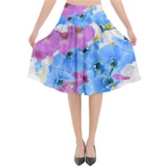 Tulips Floral Pattern Flared Midi Skirt