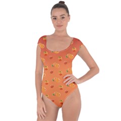 Peach Fruit Pattern Short Sleeve Leotard 