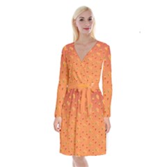 Peach Fruit Pattern Long Sleeve Velvet Front Wrap Dress by paulaoliveiradesign