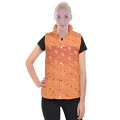 Peach Fruit Pattern Women s Button Up Puffer Vest