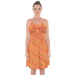 Peach Fruit Pattern Ruffle Detail Chiffon Dress