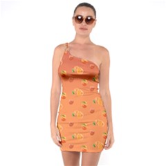 Peach Fruit Pattern One Soulder Bodycon Dress