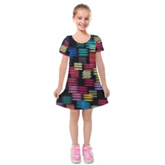 Colorful Horizontal Paint Strokes                             Kids  Short Sleeve Velvet Dress by LalyLauraFLM