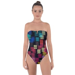 Colorful Horizontal Paint Strokes                        Tie Back One Piece Swimsuit