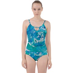 Blue Watercolors Circle                    Cut Out Top Tankini Set