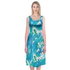 Blue Watercolors Circle                    Midi Sleeveless Dress