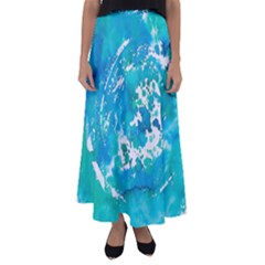 Blue Watercolors Circle                        Flared Maxi Skirt by LalyLauraFLM