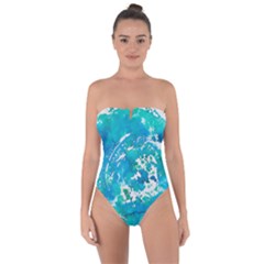 Blue Watercolors Circle                         Tie Back One Piece Swimsuit