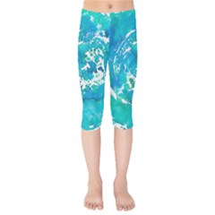 Blue Watercolors Circle                 Kids  Capri Leggings